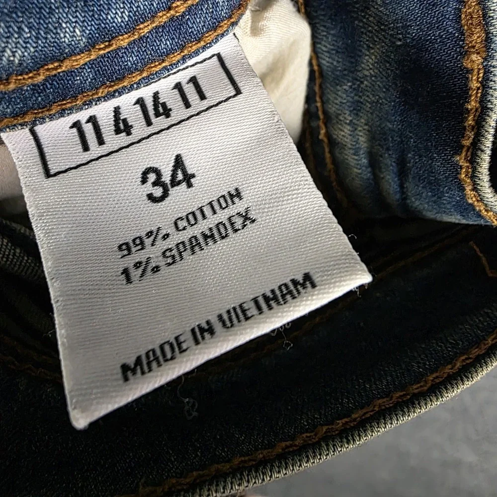 KDNK Denim Jeans Mens 34x32  Blue Moto Destroyed Distressed Ankle Zip 11 4 14 11